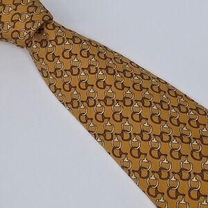 Brooks Brothers Makers Horsebit Silk Tie Mens Gold Equestrian Link USA Italy